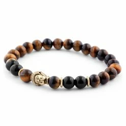 Neshraw Black Onyx & Red Tiger's Eye Buddha Bracelet -MEN'S BRACELETS Sales Store 11101 03