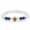 Neshraw White Turquoise & Blue Lapis Lazuli Gold-Tone Skull Bracelet