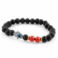 Neshraw Black Lava Rock & Red Agate Palm Bracelet 6 Neshraw Black Lava Rock & Red Agate Palm Bracelet -MEN'S BRACELETS Sales Store 11110 03