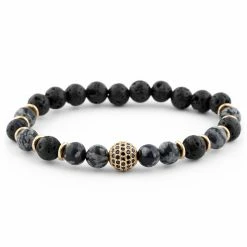 Neshraw Black Lava Rock & Alabaster Bracelet