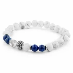 Neshraw White Pine, Blue Lapis Lazuli & Silver-Tone Zirconia Bracelet -MEN'S BRACELETS Sales Store 11116 03