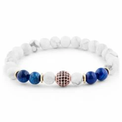 Neshraw White Turquoise, Blue Lapis Lazuli & Rose Gold-Tone Zirconia Bracelet