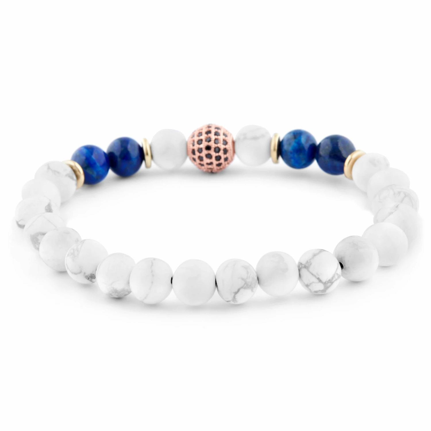 Neshraw White Turquoise, Blue Lapis Lazuli & Rose Gold-Tone Zirconia Bracelet 2 Neshraw White Turquoise, Blue Lapis Lazuli & Rose Gold-Tone Zirconia Bracelet - Image 2