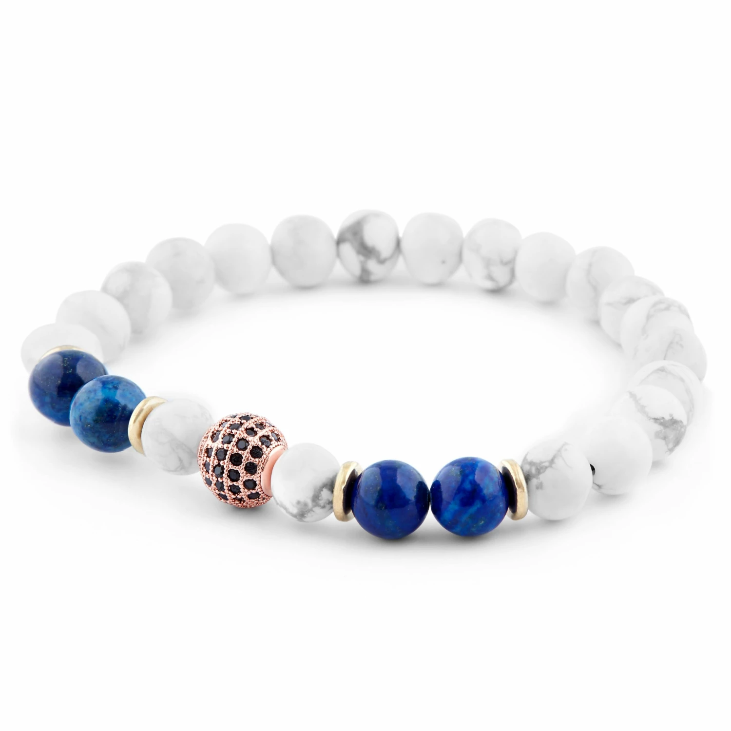 Neshraw White Turquoise, Blue Lapis Lazuli & Rose Gold-Tone Zirconia Bracelet 3 Neshraw White Turquoise, Blue Lapis Lazuli & Rose Gold-Tone Zirconia Bracelet - Image 3