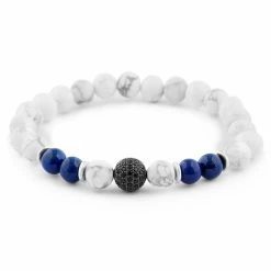 Neshraw White Turquoise, Blue Lapis Lazuli & Black Zirconia Bracelet