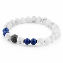 Neshraw White Turquoise, Blue Lapis Lazuli & Black Zirconia Bracelet -MEN'S BRACELETS Sales Store 11122 03