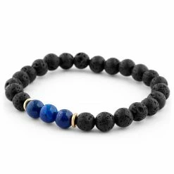 Neshraw Blue Lapis Lazuli & Black Lava Rock Bracelet -MEN'S BRACELETS Sales Store 11128 03
