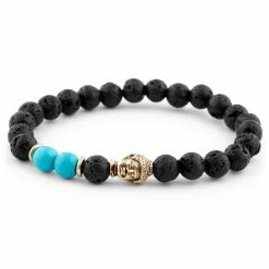 Neshraw Black Lava Rock & Turquoise Buddha Bracelet