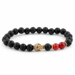 Neshraw Black Lava Rock & Red Agate Buddha Bracelet