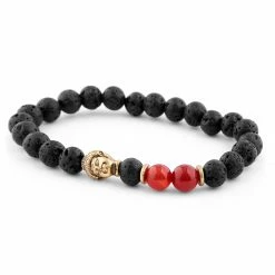 Neshraw Black Lava Rock & Red Agate Buddha Bracelet -MEN'S BRACELETS Sales Store 11137 03