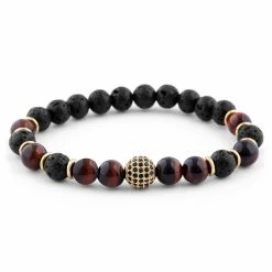 Neshraw Black Lava Rock & Red Tiger's Eye Bracelet