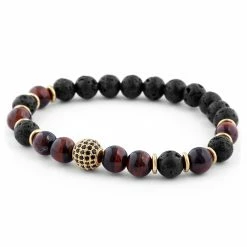 Neshraw Black Lava Rock & Red Tiger's Eye Bracelet -MEN'S BRACELETS Sales Store 11140 03