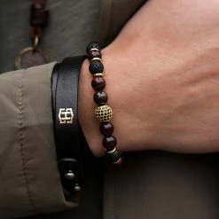 Neshraw Black Lava Rock & Red Tiger's Eye Bracelet -MEN'S BRACELETS Sales Store 11140 bracelet ganesh