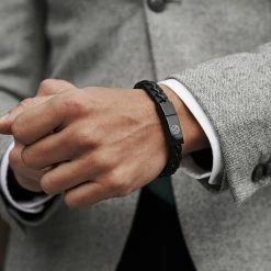 Lucleon Brown Braided Leather & Stainless Steel Bracelet -MEN'S BRACELETS Sales Store 11612 square