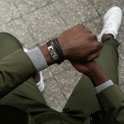 Lucleon Roy | Black Leather & Stainless Steel Wrap Bracelet -MEN'S BRACELETS Sales Store 11 1