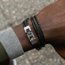 Lucleon Roy | Black Leather & Stainless Steel Wrap Bracelet -MEN'S BRACELETS Sales Store 11 2