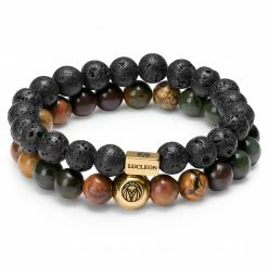Lucleon Miro | Black Lava Rock & Natural Stone Bracelet Set