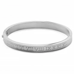 Lucleon Arie | Silver-Tone Stainless Steel Numeral Bangle Bracelet