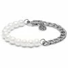 Lucleon Amager | Silver-Tone Stainless Steel Curb Chain & Pearl Bracelet
