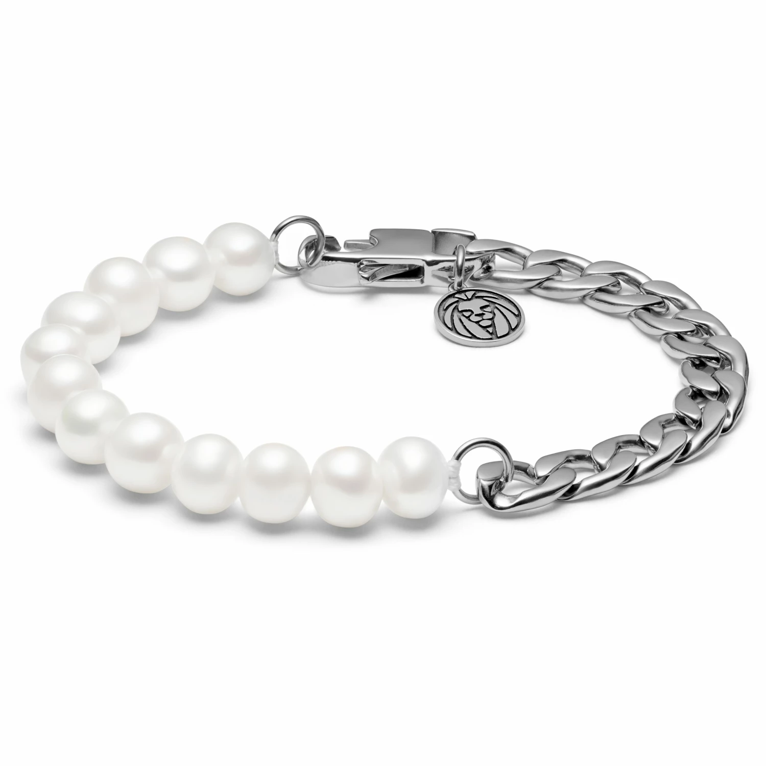 Lucleon Amager | Silver-Tone Stainless Steel Curb Chain & Pearl Bracelet 1 Lucleon Amager | Silver-Tone Stainless Steel Curb Chain & Pearl Bracelet