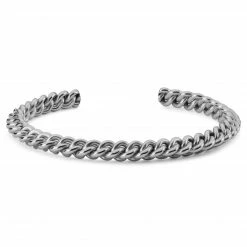 Fort Tempus Silver-Tone Stainless Steel Chain-Link Cuff Bracelet