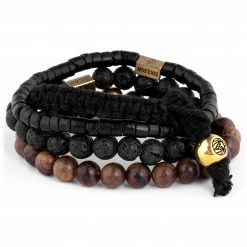 Lucleon Miro | Black Lava Rock, Wooden & Coconut Bracelet Set