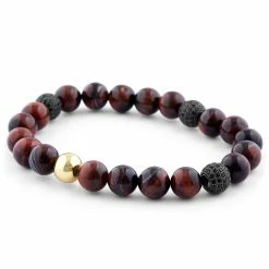 Neshraw Burgundy Stone & Black Zirconia Bracelet -MEN'S BRACELETS Sales Store 12 1 73 1 71