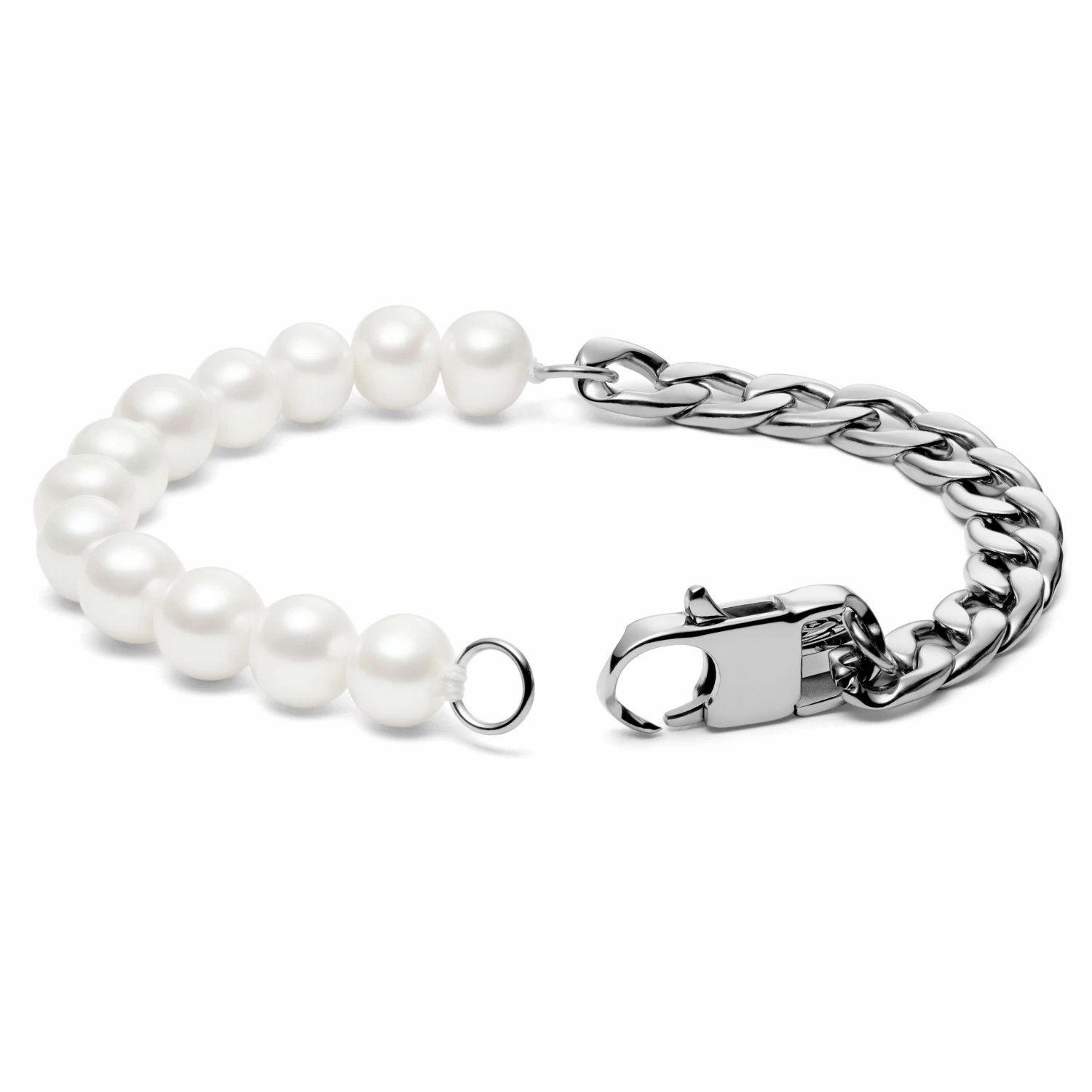 Lucleon Amager | Silver-Tone Stainless Steel Curb Chain & Pearl Bracelet 2 Lucleon Amager | Silver-Tone Stainless Steel Curb Chain & Pearl Bracelet - Image 2