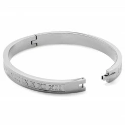 Lucleon Arie | Silver-Tone Stainless Steel Numeral Bangle Bracelet -MEN'S BRACELETS Sales Store 12 3 no