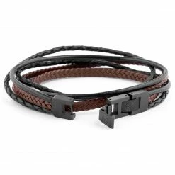Lucleon Roy | Black & Brown Leather & Stainless Steel Wrap Bracelet -MEN'S BRACELETS Sales Store 12 3 122
