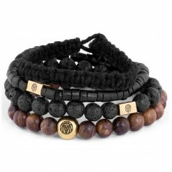 Lucleon Miro | Black Lava Rock, Wooden & Coconut Bracelet Set -MEN'S BRACELETS Sales Store 12 3 130
