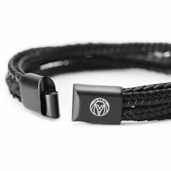 Lucleon Naxos | Black Braided Leather & Frosted Black Agate Bracelet -MEN'S BRACELETS Sales Store 12 3c5f00015de8b66e3614d03fb9d52847e 3