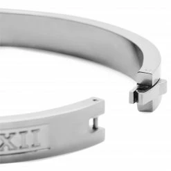Lucleon Arie | Silver-Tone Stainless Steel Numeral Bangle Bracelet -MEN'S BRACELETS Sales Store 12 4 no