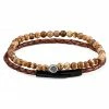 Lucleon Rusty Brown Leather & Beige-Tone Stone Bracelet Set