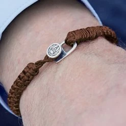Lucleon Brown Waxed Cotton & Silver Bracelet -MEN'S BRACELETS Sales Store 12334bm