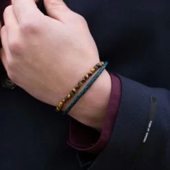 Lucleon Blue Leather & Tiger's Eye Bracelet Set -MEN'S BRACELETS Sales Store 12375 bracelet