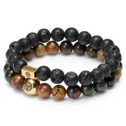 Lucleon Miro | Black Lava Rock & Natural Stone Bracelet Set -MEN'S BRACELETS Sales Store 12miiirooo 1
