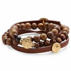 Lucleon Ankh | Brown Leather & Wooden Bracelet Set