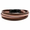 Lucleon Dark & Light Leather & Stainless Steel Double Wrap Bracelet
