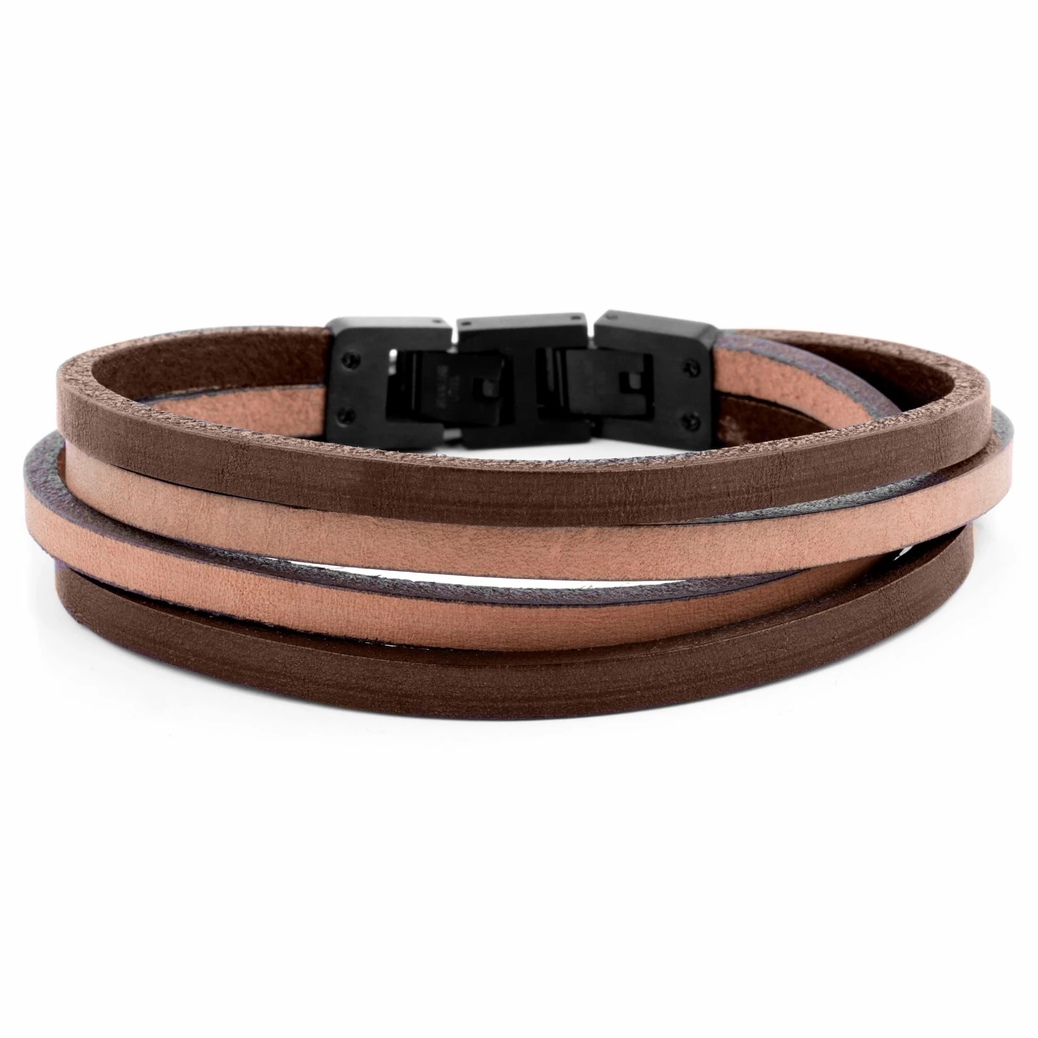 Lucleon Dark & Light Leather & Stainless Steel Double Wrap Bracelet 1 Lucleon Dark & Light Leather & Stainless Steel Double Wrap Bracelet