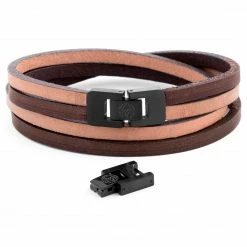 Lucleon Dark & Light Leather & Stainless Steel Double Wrap Bracelet 9 Lucleon Dark & Light Leather & Stainless Steel Double Wrap Bracelet -MEN'S BRACELETS Sales Store 13 4 69