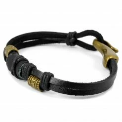 Fort Tempus Black Leather Strap & Gold-Tone Bead Bracelet -MEN'S BRACELETS Sales Store 13 52 1 52
