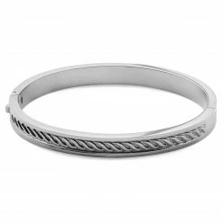 Lucleon Arie | Silver-Tone Stainless Steel Rope Texture Bangle Bracelet
