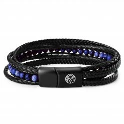 Lucleon Naxos | Black Braided Leather & Blue Lapis Lazuli Bracelet