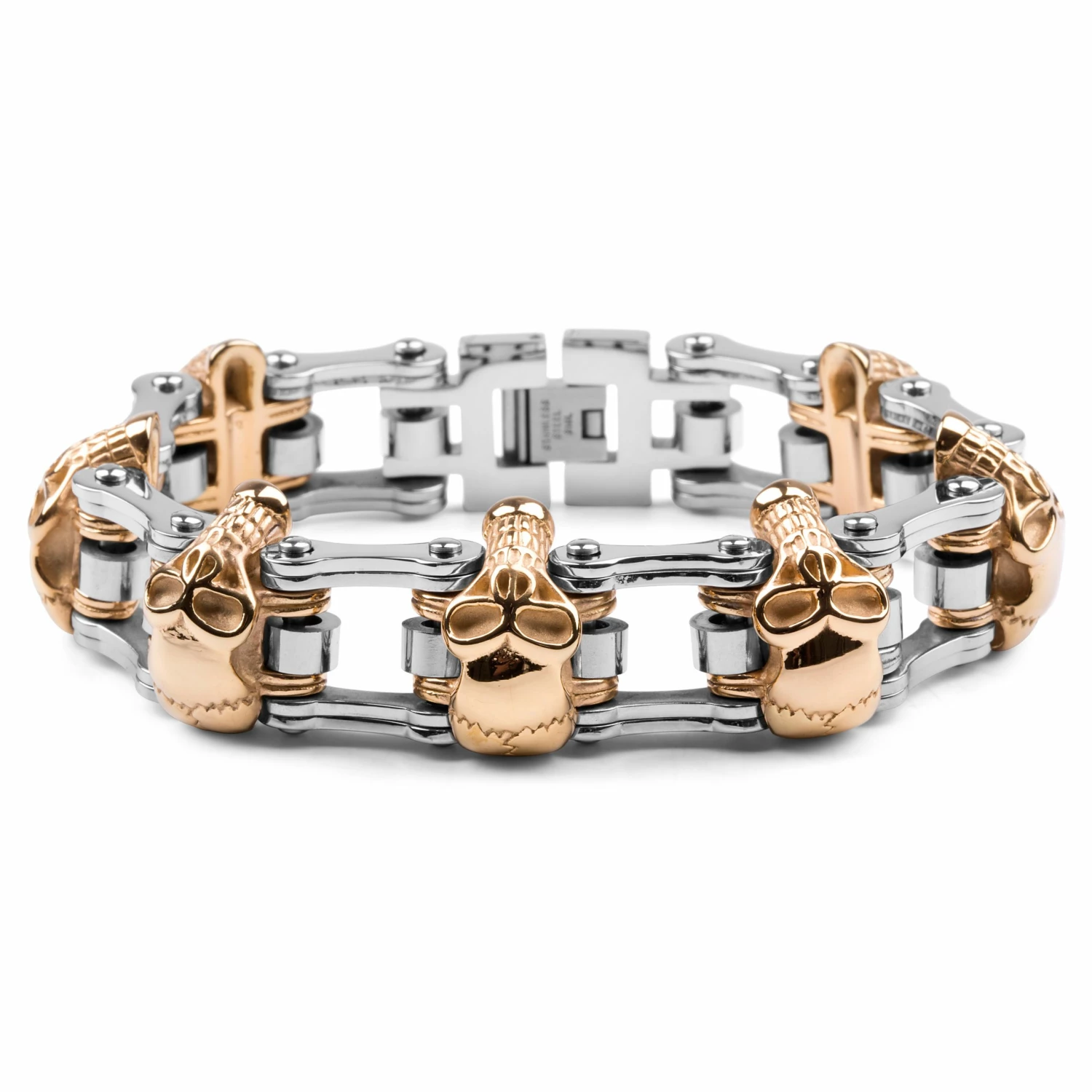 Fort Tempus Silver-Tone & Gold-Tone Stainless Steel Bike Chain Bracelet 1 Fort Tempus Silver-Tone & Gold-Tone Stainless Steel Bike Chain Bracelet