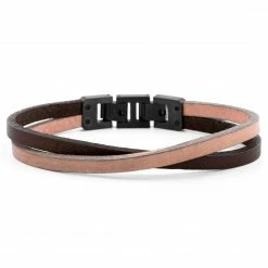 Lucleon Dark & Light Leather & Steel Single Strap Bracelet