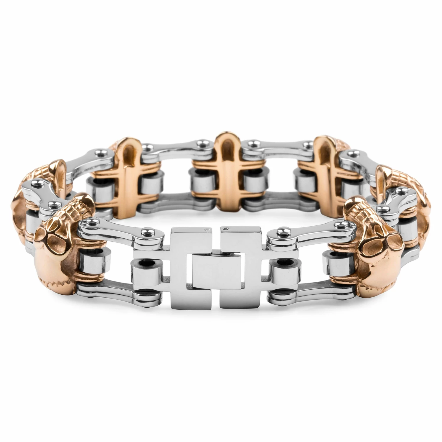 Fort Tempus Silver-Tone & Gold-Tone Stainless Steel Bike Chain Bracelet 2 Fort Tempus Silver-Tone & Gold-Tone Stainless Steel Bike Chain Bracelet - Image 2