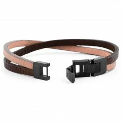 Lucleon Dark & Light Leather & Steel Single Strap Bracelet -MEN'S BRACELETS Sales Store 14 3 92
