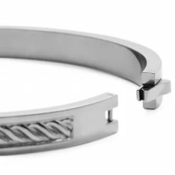 Lucleon Arie | Silver-Tone Stainless Steel Rope Texture Bangle Bracelet -MEN'S BRACELETS Sales Store 14 4 uze