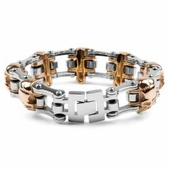 Fort Tempus Silver-Tone & Gold-Tone Stainless Steel Bike Chain Bracelet 7 Fort Tempus Silver-Tone & Gold-Tone Stainless Steel Bike Chain Bracelet -MEN'S BRACELETS Sales Store 14 4 41